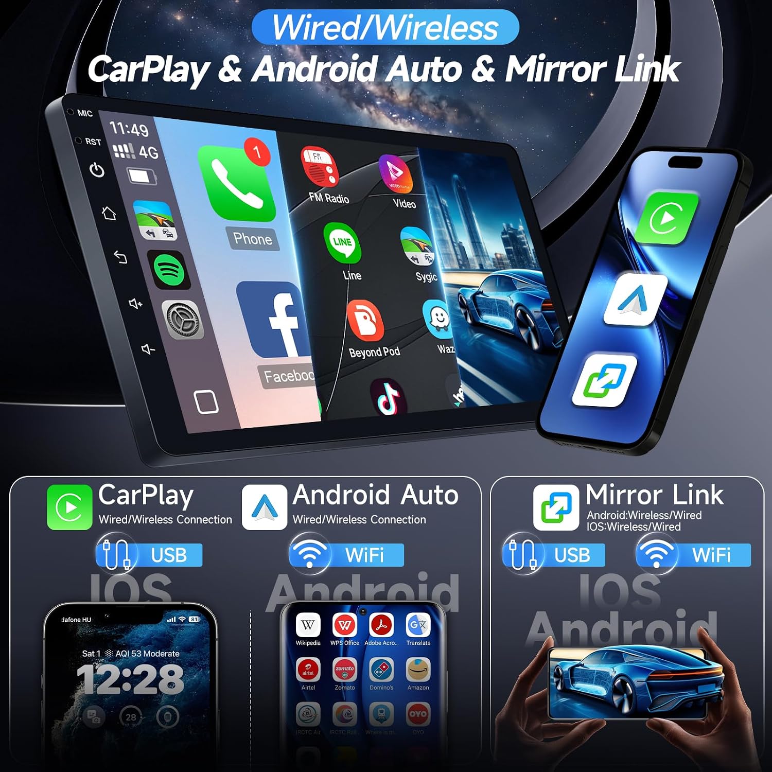 Wireless CarPlay and Android Auto interface on Naifay car radio
