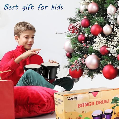 Miniatura 29 de Juego de batería Bongo con llave de afinación Bongos para niños, adultos, principiantes, tambores Bongo transparentes de 6 y 7 pulgadas