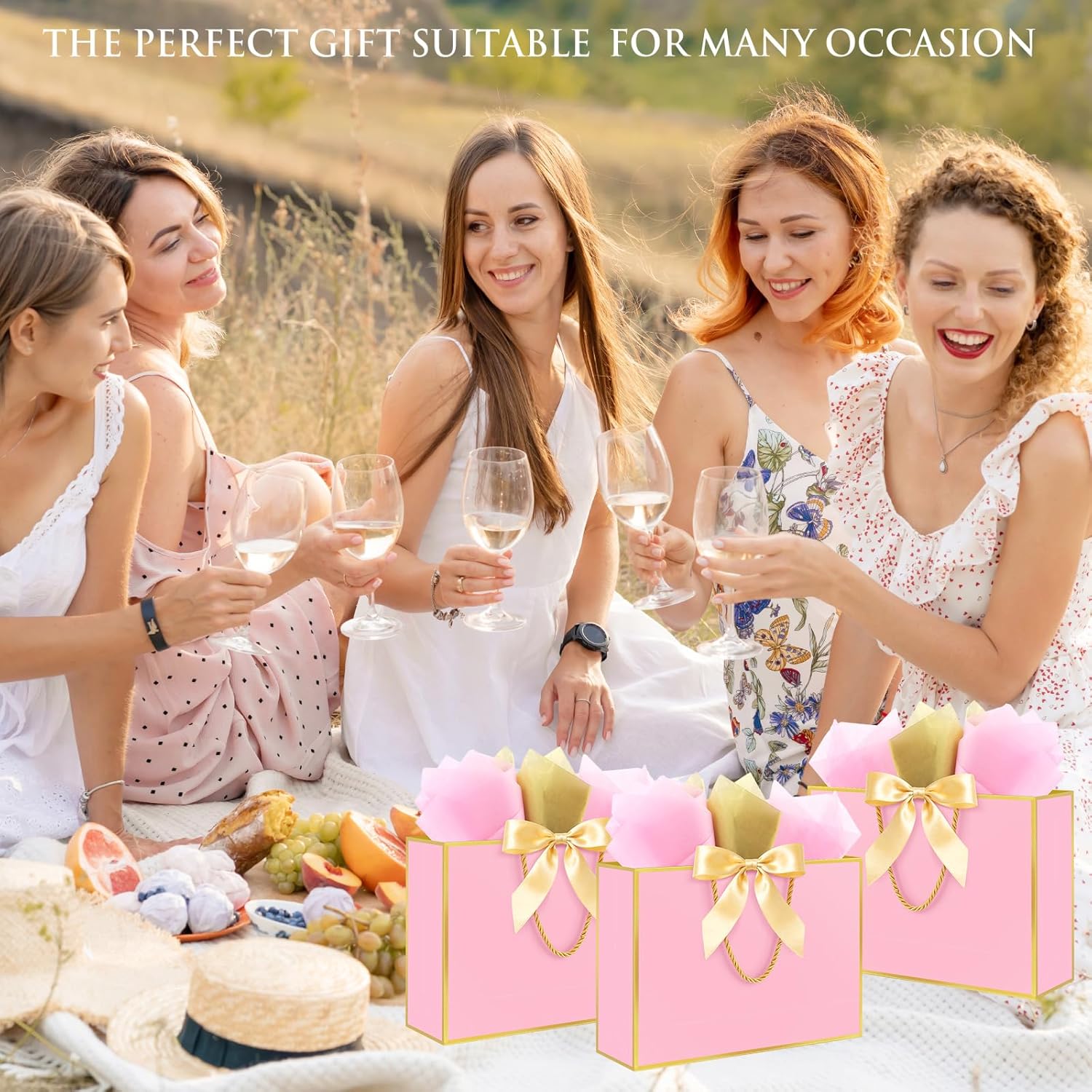 Ethhqu Fancy Large Gift Bags with Handles, 2 Pack 12.6x10x4 Inches - Includes Tissue Paper & Cards for Birthday, Valentine's Day, Baby Shower, Wedding, Anniversary & Holiday Gifts (Pink and Gold) - Image 7