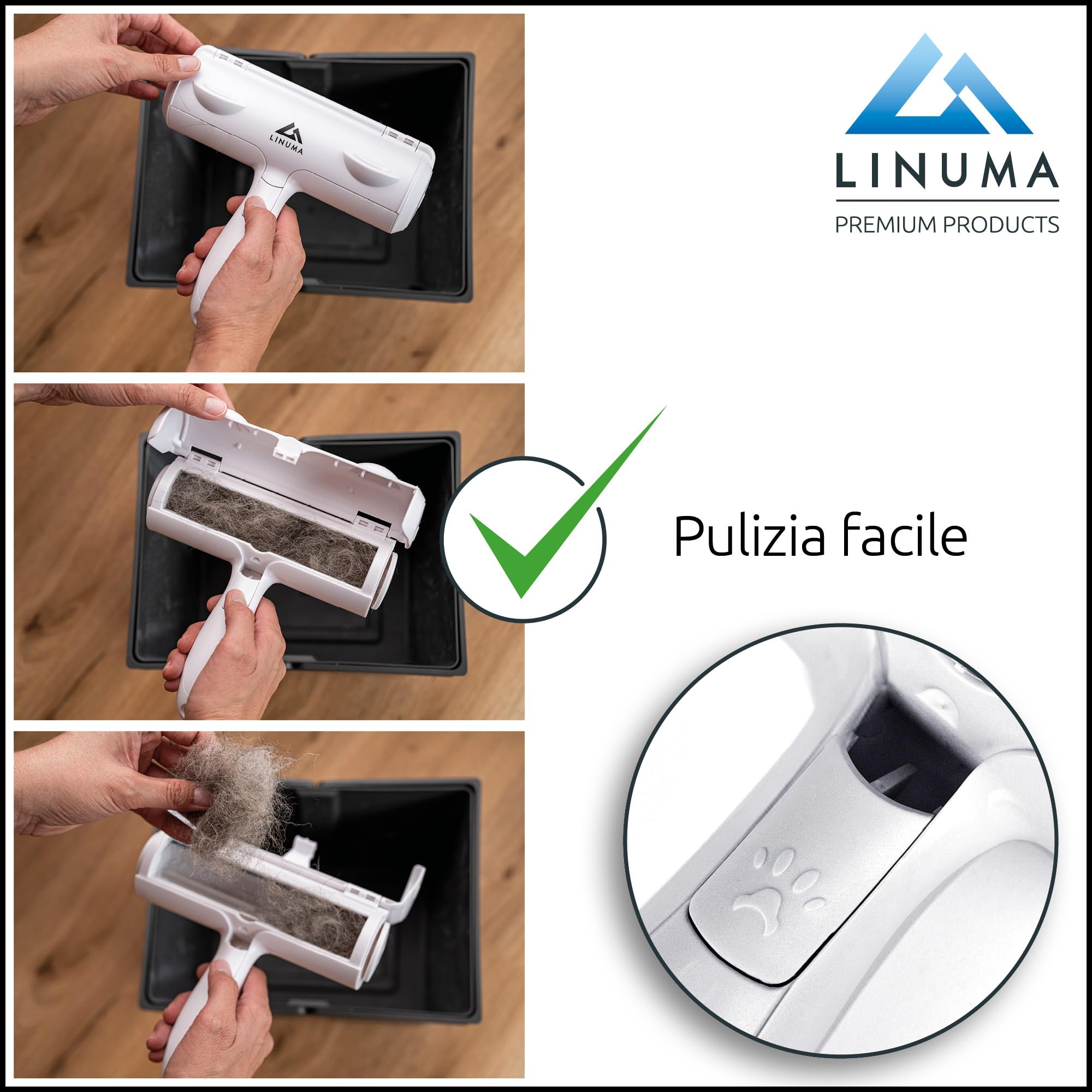 LINUMA® Spazzola Togli Peli Animali, Spazzola per Cani e Gatti, Animali Domestici peli Rimozione, Lint Rullo Riutilizzabile Spazzola, Rimuovi la Pelliccia su aree fisse piace Cuccia, Tappeti e Divani
