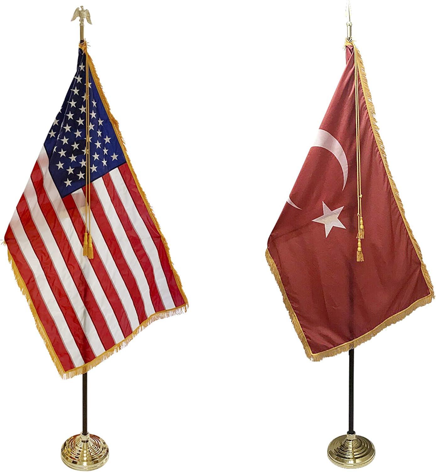 3x5' Turkey Flag Indoor Flag with Pole Hem and Gold Ornamental Fringe (Made in USA)