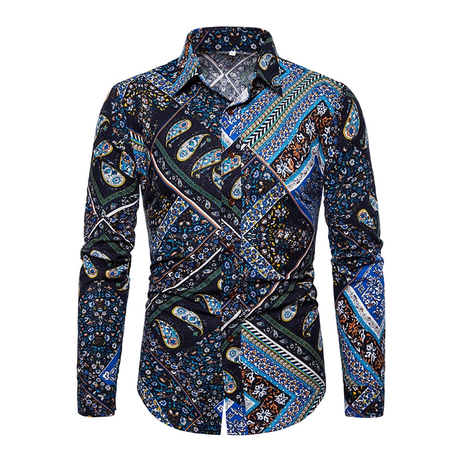 Camicia Uomo Manica Lunga Camicie Eleganti da Uomo Slim Fit Camicie Casual in Lino di Cotone da Uomo (Color : Blue, Size : XXL Code)