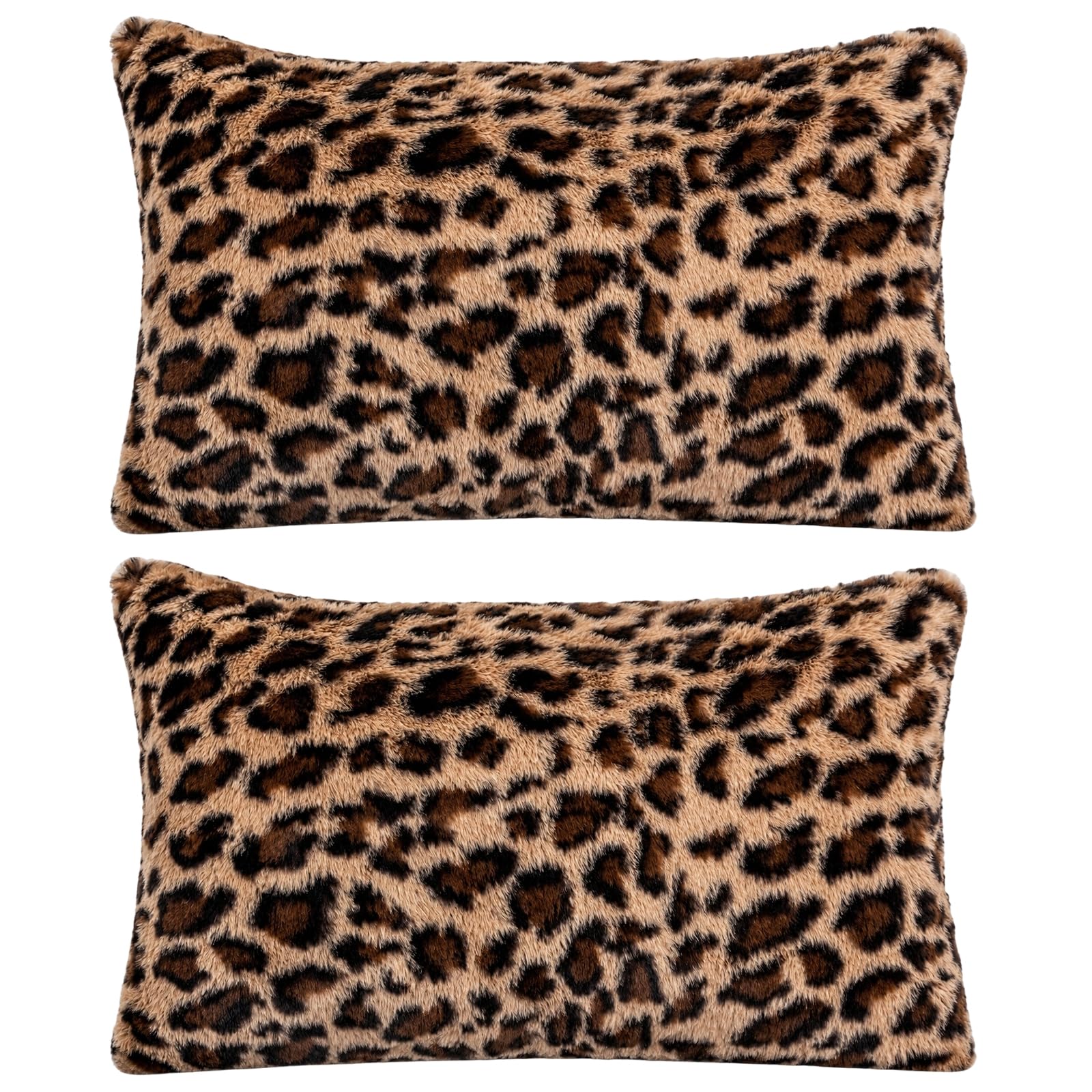 QhgPnt 2Pcs Leopard Print Cushion Covers, Soft Plush Motif Rectangular Pillow Cases, for Sofa, Bed and Armchair, 30 x 50 cm(Leopard print – brown)
