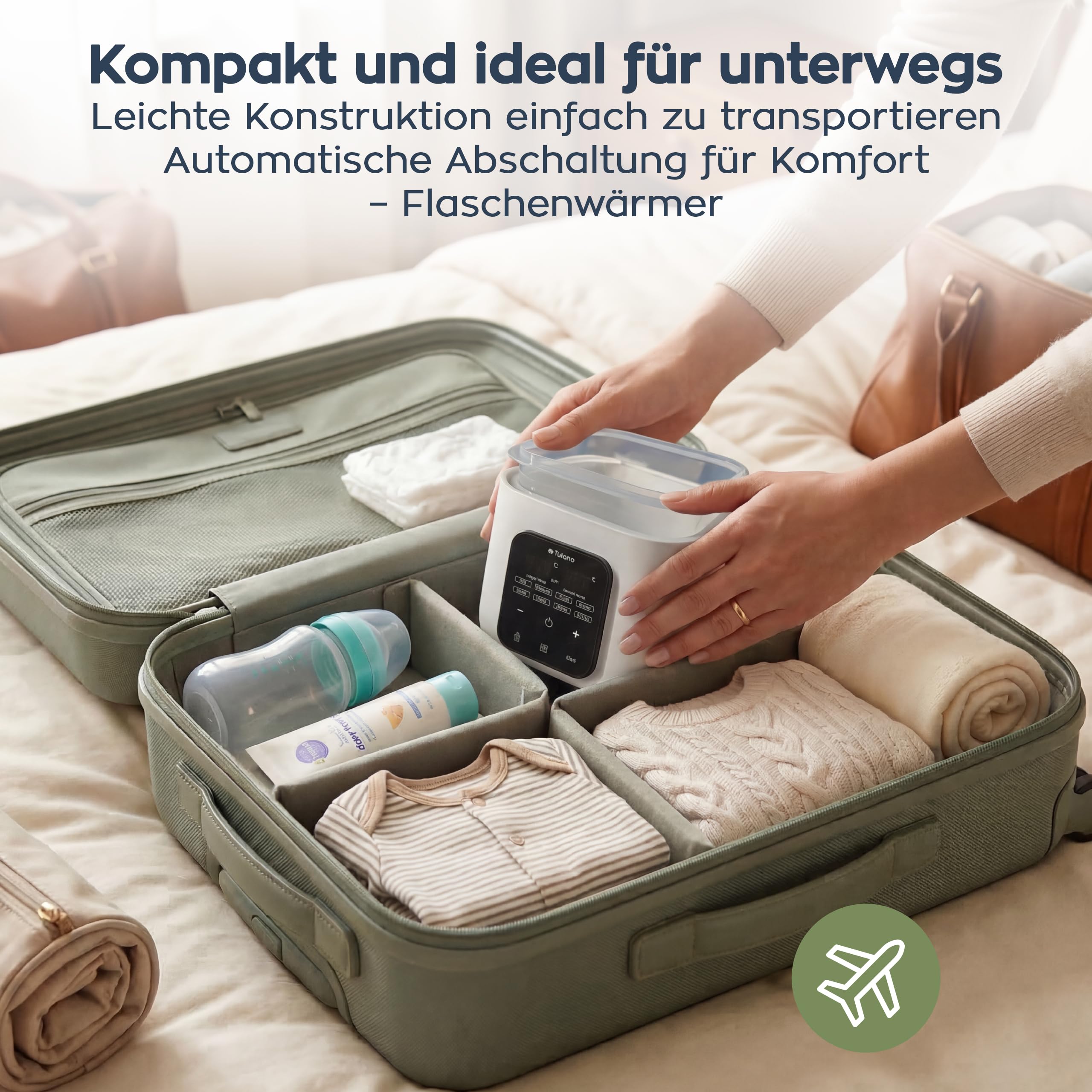Tulano Ellie 55 8in1 Babykostwärmer mit LCD, Flaschenwärmer Baby, BPA-frei | Sterilisator für Babyflaschen und Fernbedienung – für 4 Fläschchen 60–240 ml – Auftauen und Warmhalten – Weiß