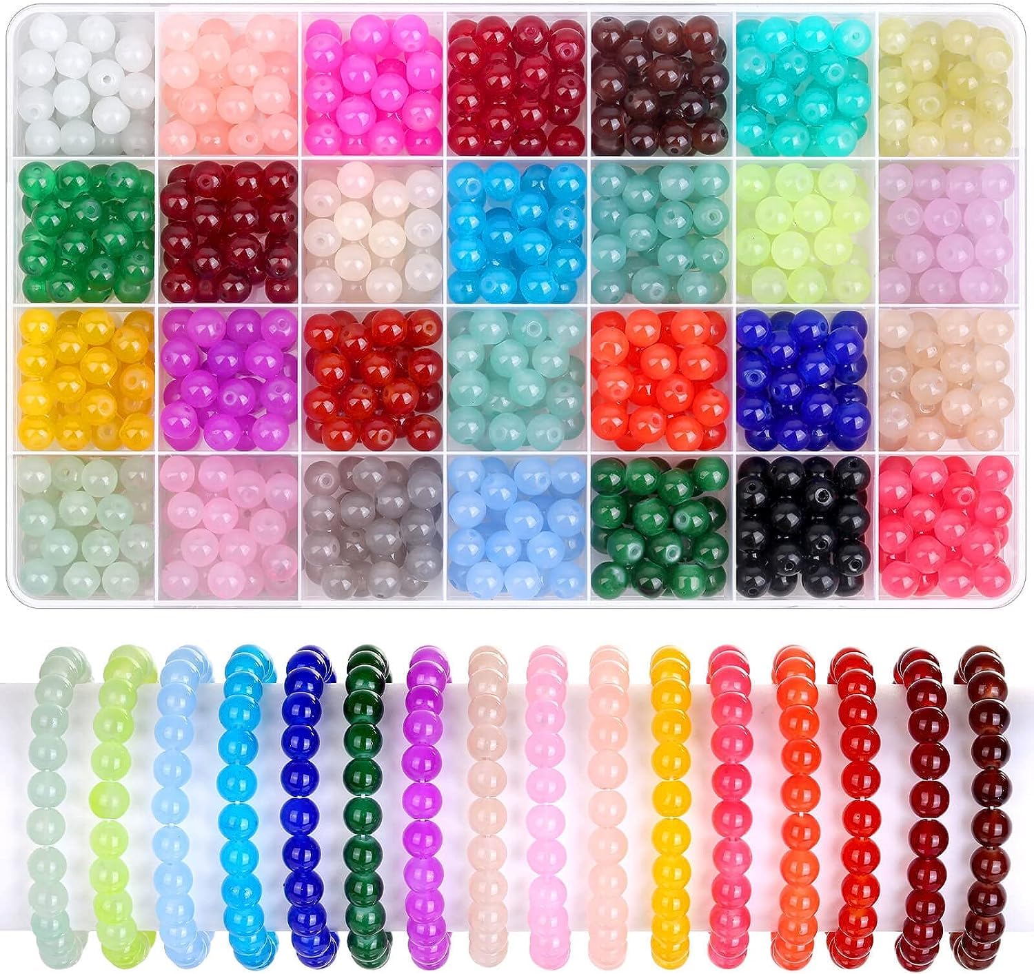 700 Piecess Glass Beads for Jewelry Making, 28 Colors 8mm Crystal Beads