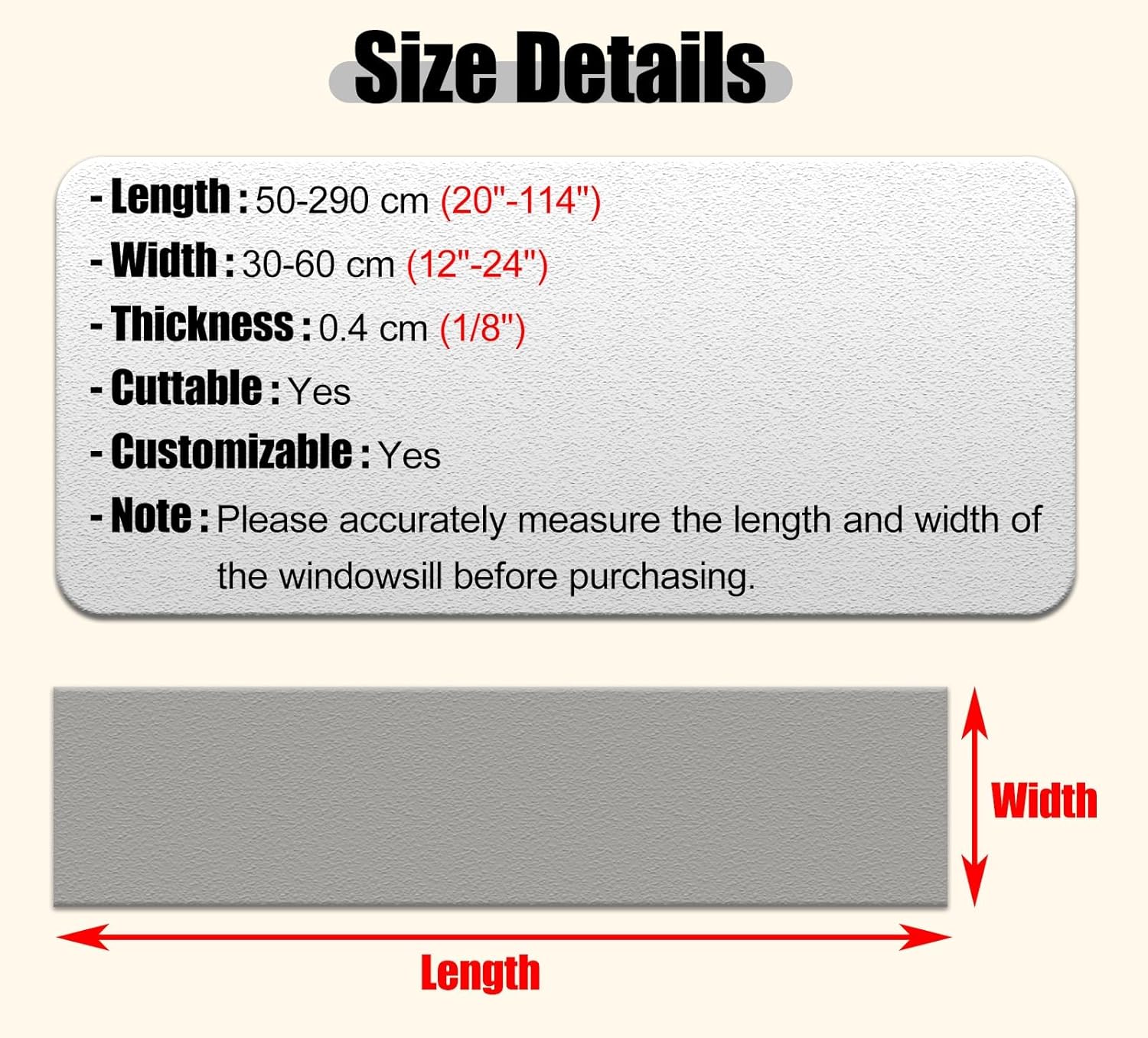 Customizable Waterproof Bay Window Cushion, Modern Decorative Leather Window Sill Mat, Trimmable Anti-skid TV Stand Cushion, Easy to Clean(Style A,L290x50cm(114x20"))