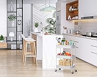 Vista 9 de CAXXA Organizador de Almacenamiento de Metal Rodante de 3 Niveles - Carrito de Utilidad Móvil Carrito de Cocina con Ruedas Giratorias, Blanco
