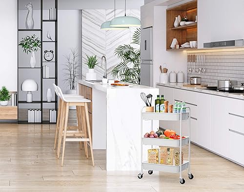 Miniatura 9 de CAXXA 3-Tier Rolling Metal Storage Organizer - Mobile Utility Cart Kitchen Cart with Caster Wheels, White Blanco,Verde