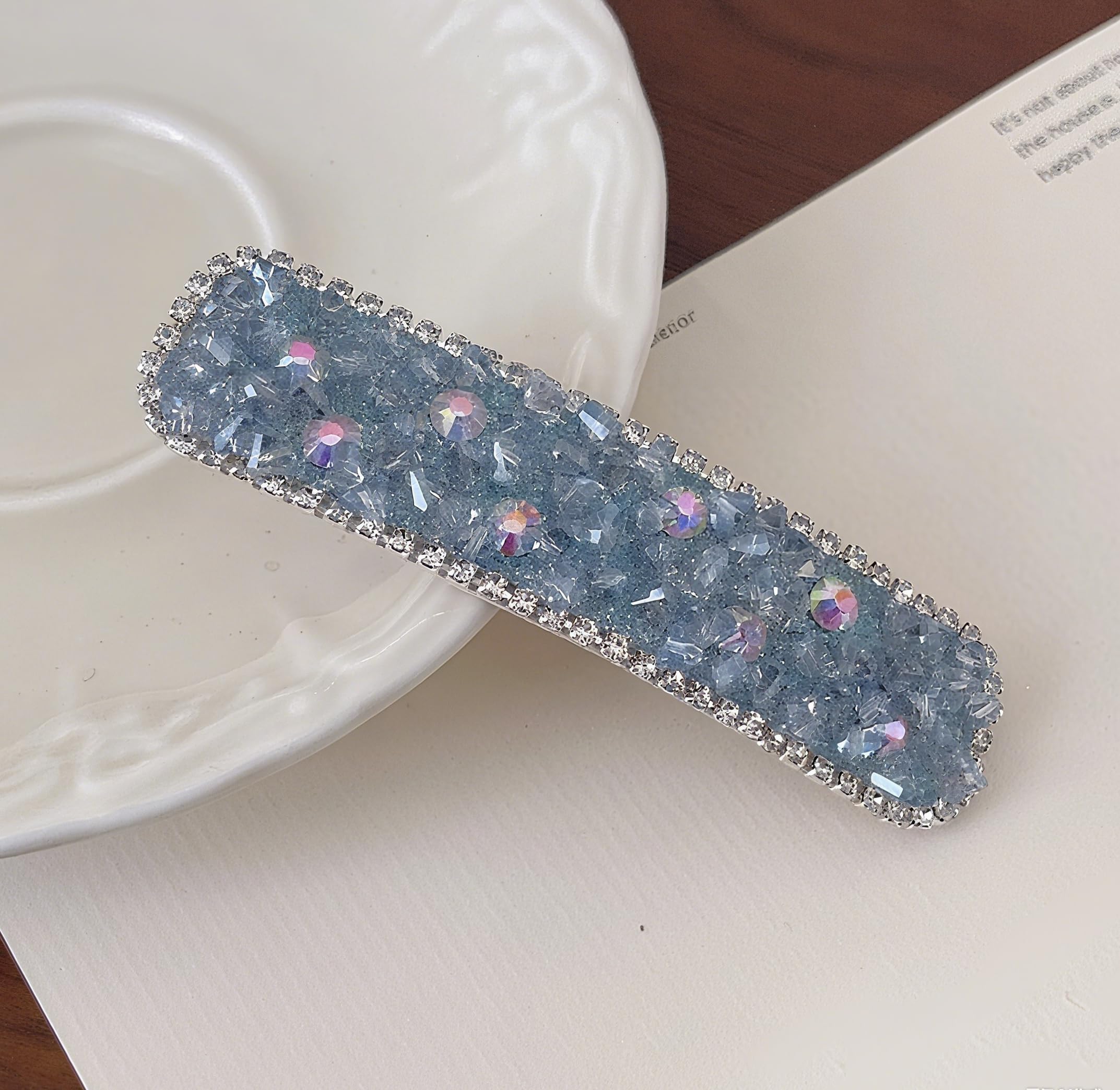 Rhinestone Hair Clips Crystal Barrettes for Girl,Fancy Hair Clip,Hair Accessories for Women,Pearl Decorative Hair Clips for Daily Party Prom,Light Blue,1PCS