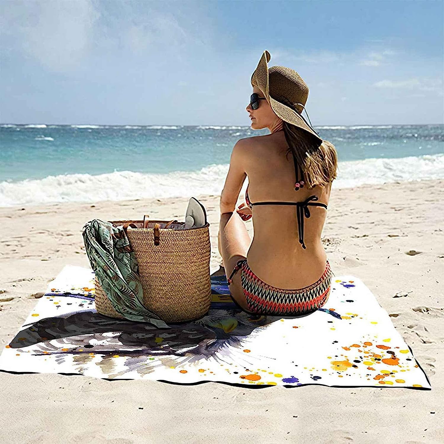 Telo Mare Microfibra,Grande,Asciugamano Microfibra, Xxl 200 X 200 Cm, Senza Sabbia, Super Leggero, Per Piscina, Campeggio, Picnic, Yoga, Palestra, Gufo Animale Dipinto -2R2D