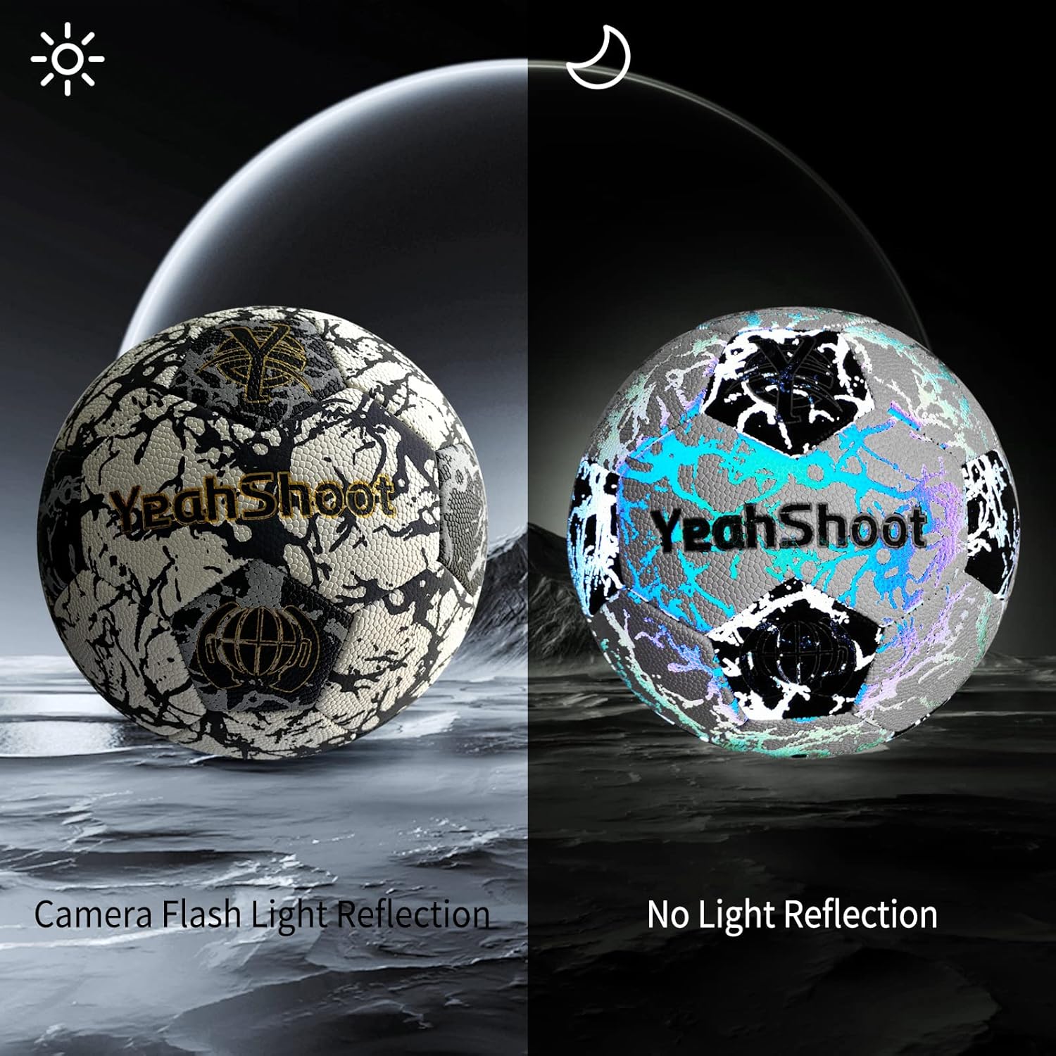 Holographic Soccer Ball Size 5 with Pump Reflective Glow Soccer Ball PU Leather Soccer Ball for Youth,Adult,Indoor-Outdoor Soccer Training Gifts