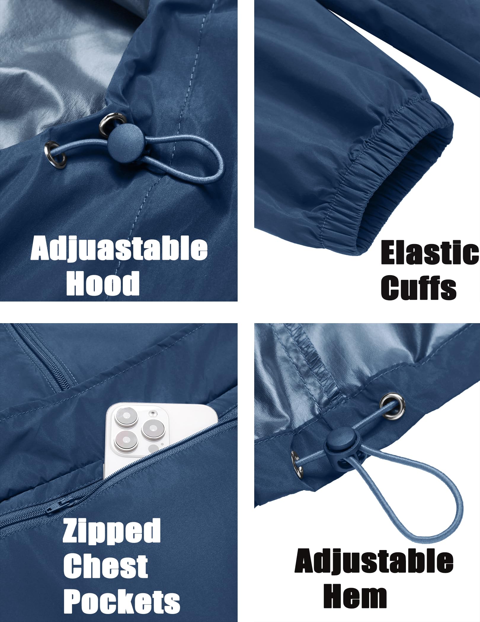 COOFANDY Giacca antipioggia da uomo impermeabile leggera ripiegabile pullover giacca a vento con cappuccio per escursionismo corsa