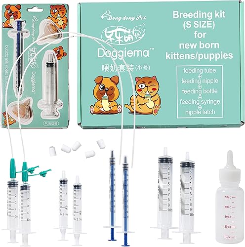 Silicone Feeding Nipple and Syringes for Newborn Kittens, Puppies, Rabbits, Small Animals Dongdong pet (S(Breeding Kit))
