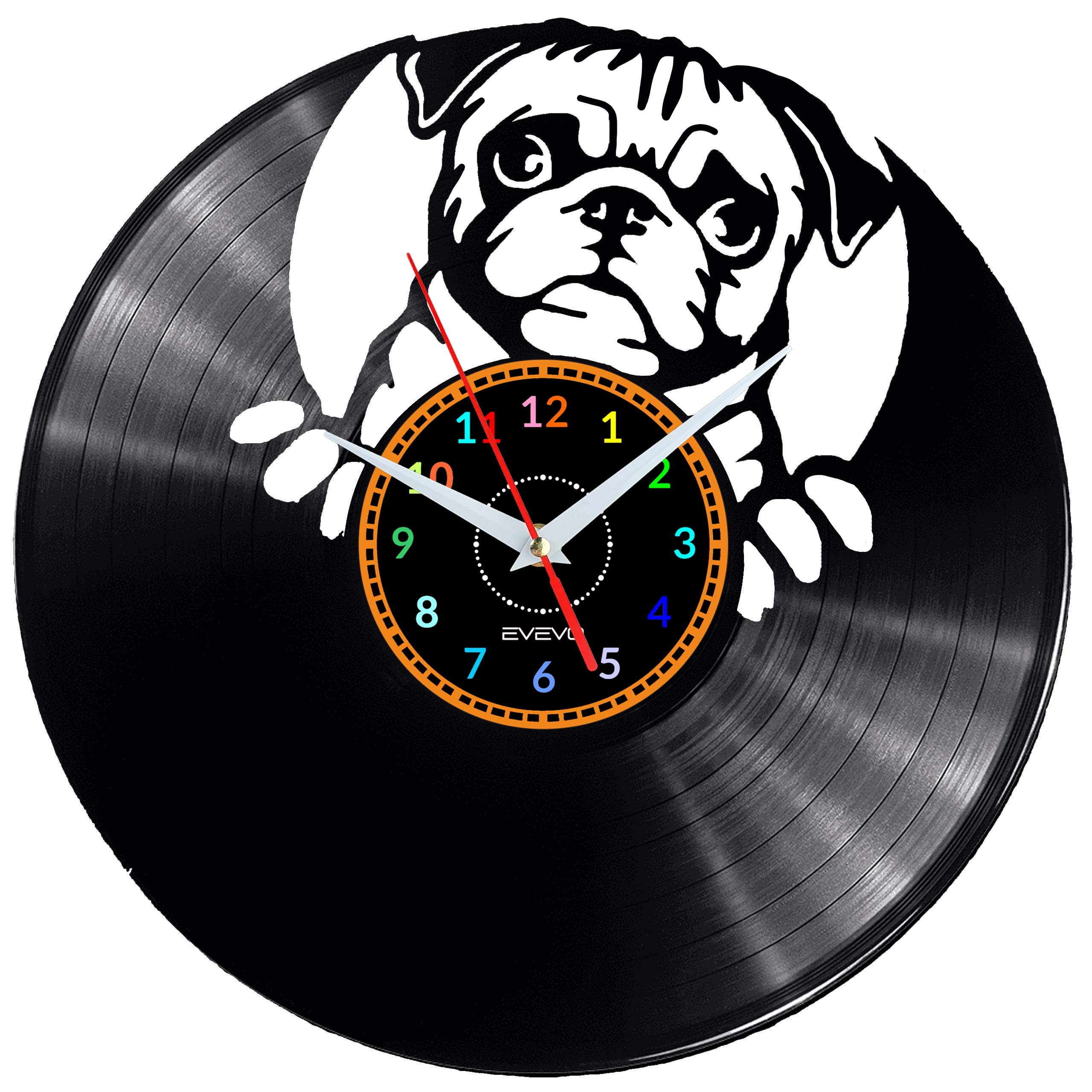 Horloge murale pug en vinyle design moderne Evevo W1787