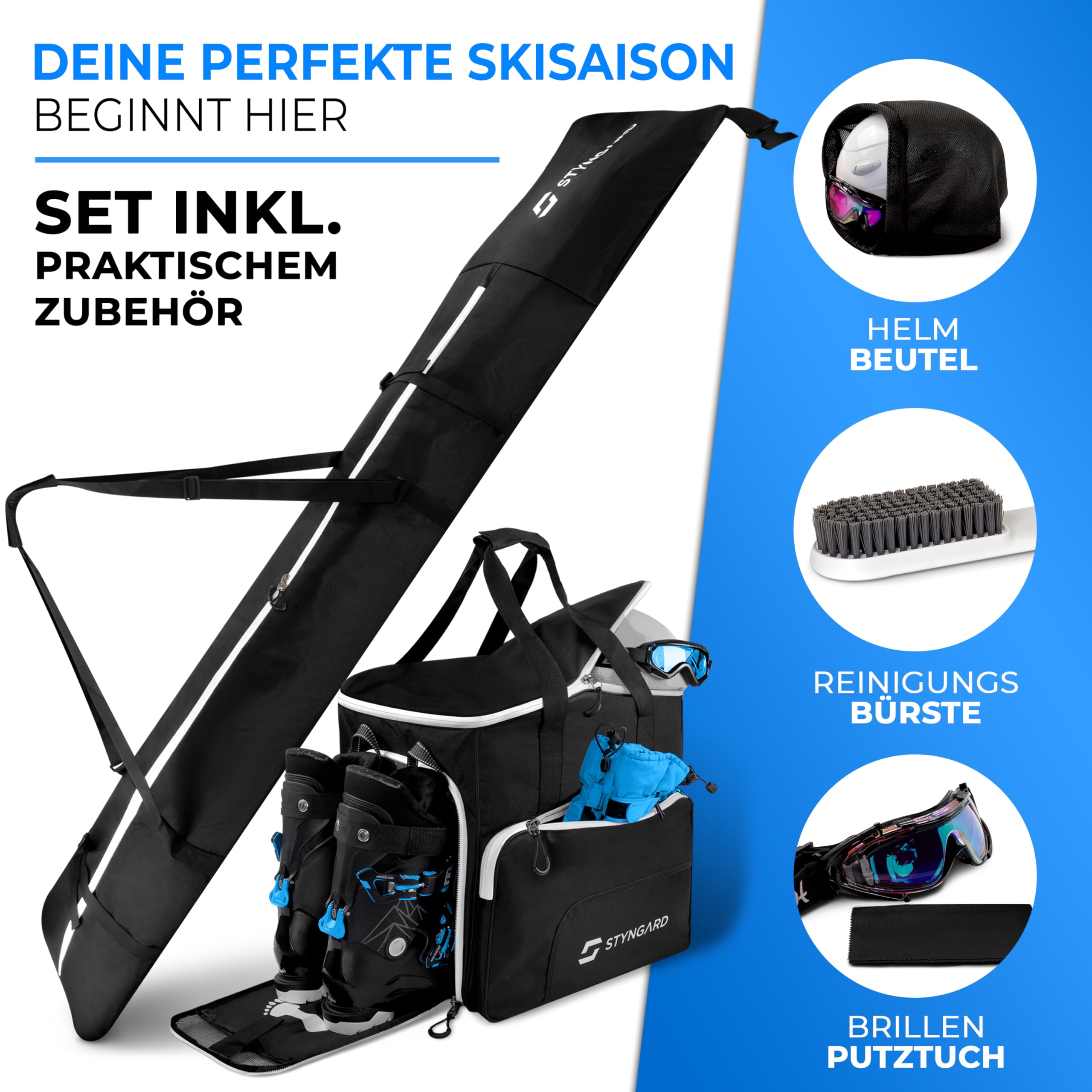 STYNGARD Set di borse da snowboard con tasca per stivali, da 140 cm a 190 cm), con imbottitura nella zona di legatura, borsa da snowboard modello Calgary