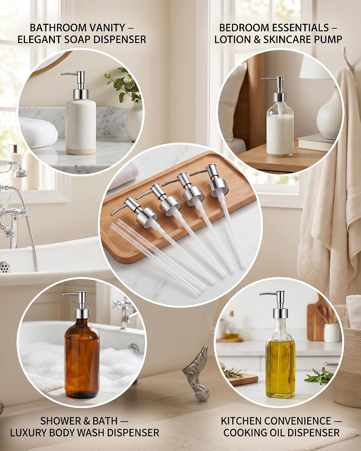 4-Pack ABS Plated Lotion Dispenser Pump Heads, Silver