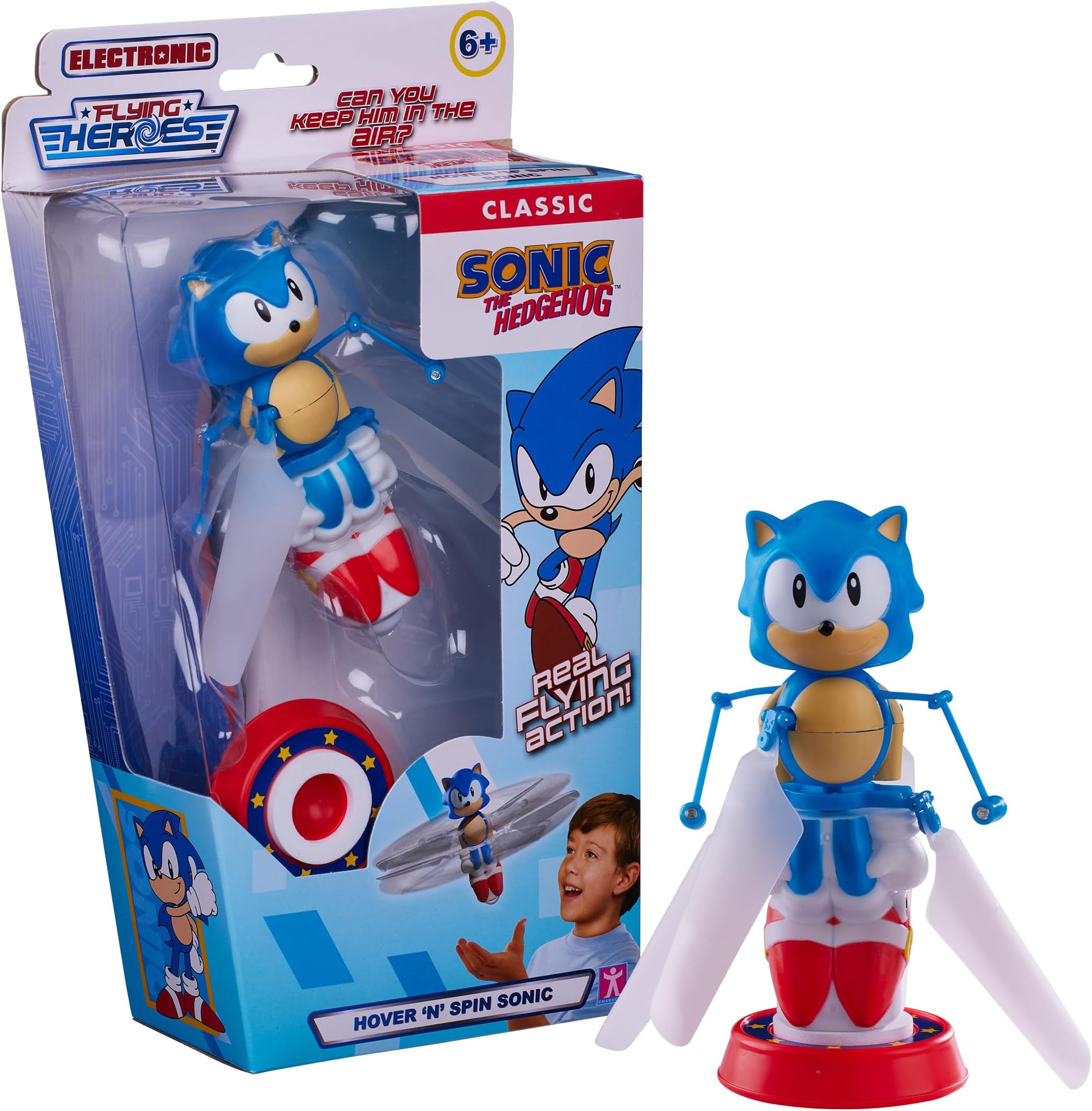 Flying Heroes Hover and Spin Sonic the Hedgehog action toy Age 4+ | Electronic real flying action! Hand-controlled hover action, Boys aged 6+, Blue, 13.5 cm