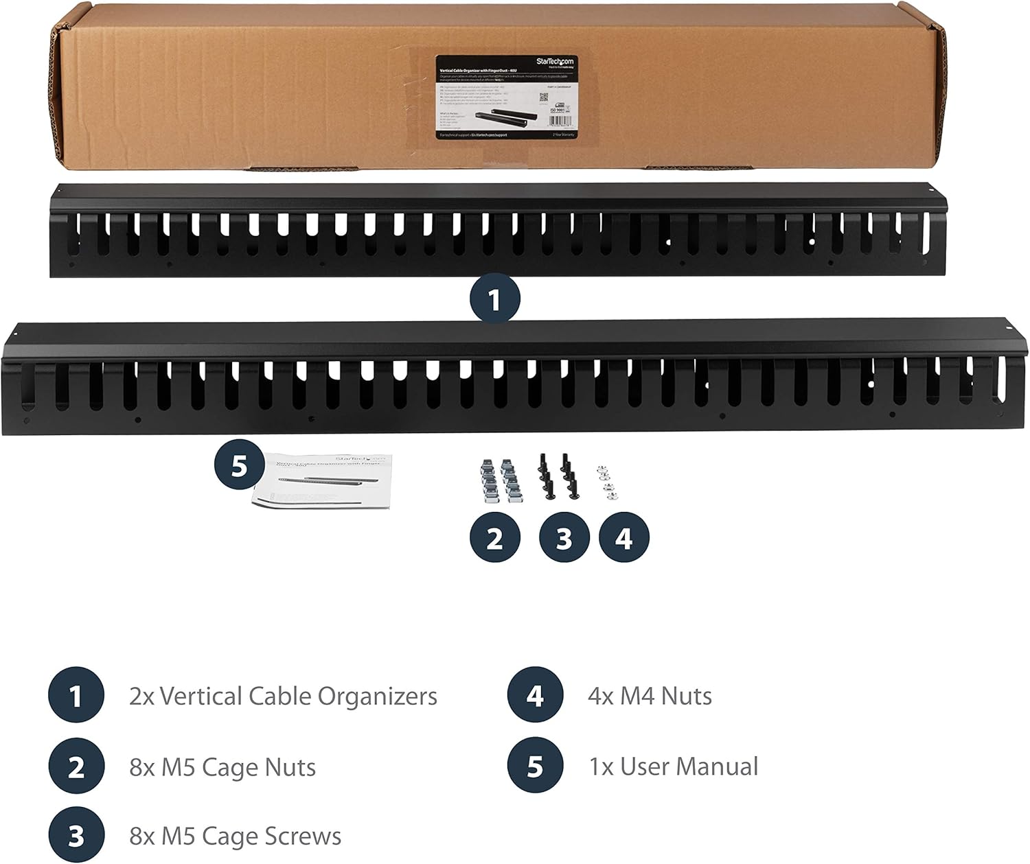 Flash Sale StarTech.com Vertical Cable Organizer with Finger Ducts - Vertical Cable Management Panel - Rack-Mount Cable Raceway - 0U - 6 ft. (CMVER40UF)