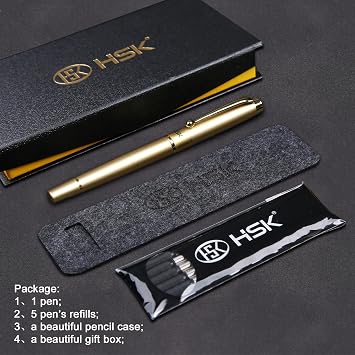 HSK Ballpoint Pens Luxury gift Pen Black Refill Line width 0.5mm,Best Ball Pen Gift Set for Men & Women Professional Executive,Office,Nice Pens Classy Gift Box (Gold)