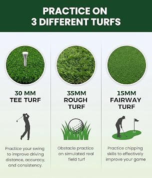 KANAD Tri-Turf Golf Hitting Mat Set, 24x24-inch Golf Practice Mat for Indoor/Outdoor Training, Fairway, Rough, and Tee Turf for Chipping, Driving, Swing Practice, Gifts for Men Who Love Golf