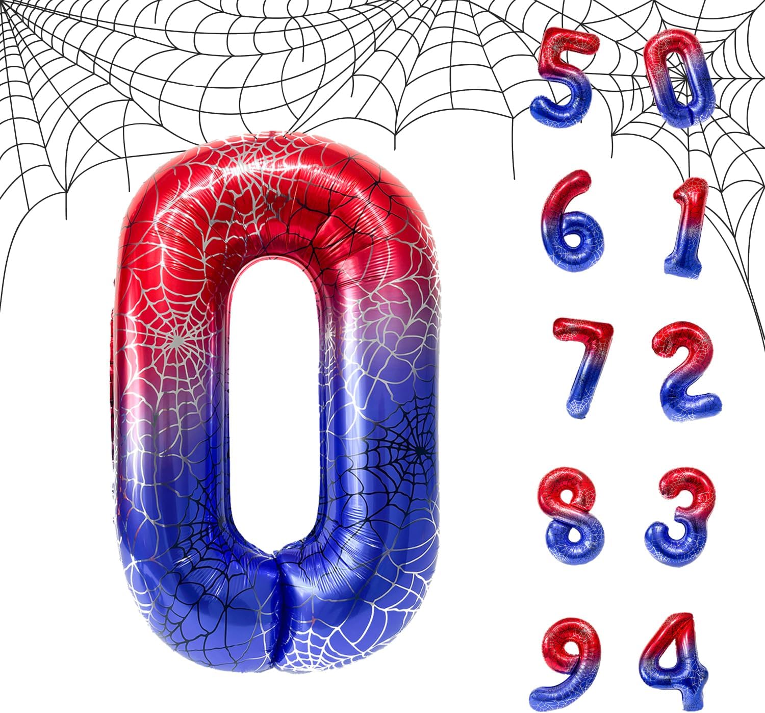 Spider Web 40Inch Foil Number Balloons Set 0-9 Includes Inflation Straws - Giant 7 Decor for Birthdays, Anniversary Party Arch Supplies (Spider, Number 6) image 2