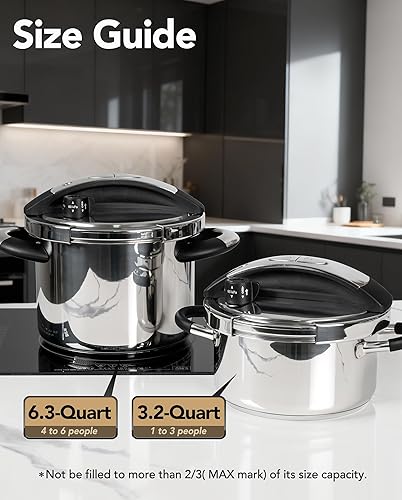 Miniatura 9 de MICHELANGELO Stainless Steel Pressure Cooker 6.3 Quart, 3-in-1 Olla de Presion, One-Hand Locking System, Induction Compatible, with Glass Lid &