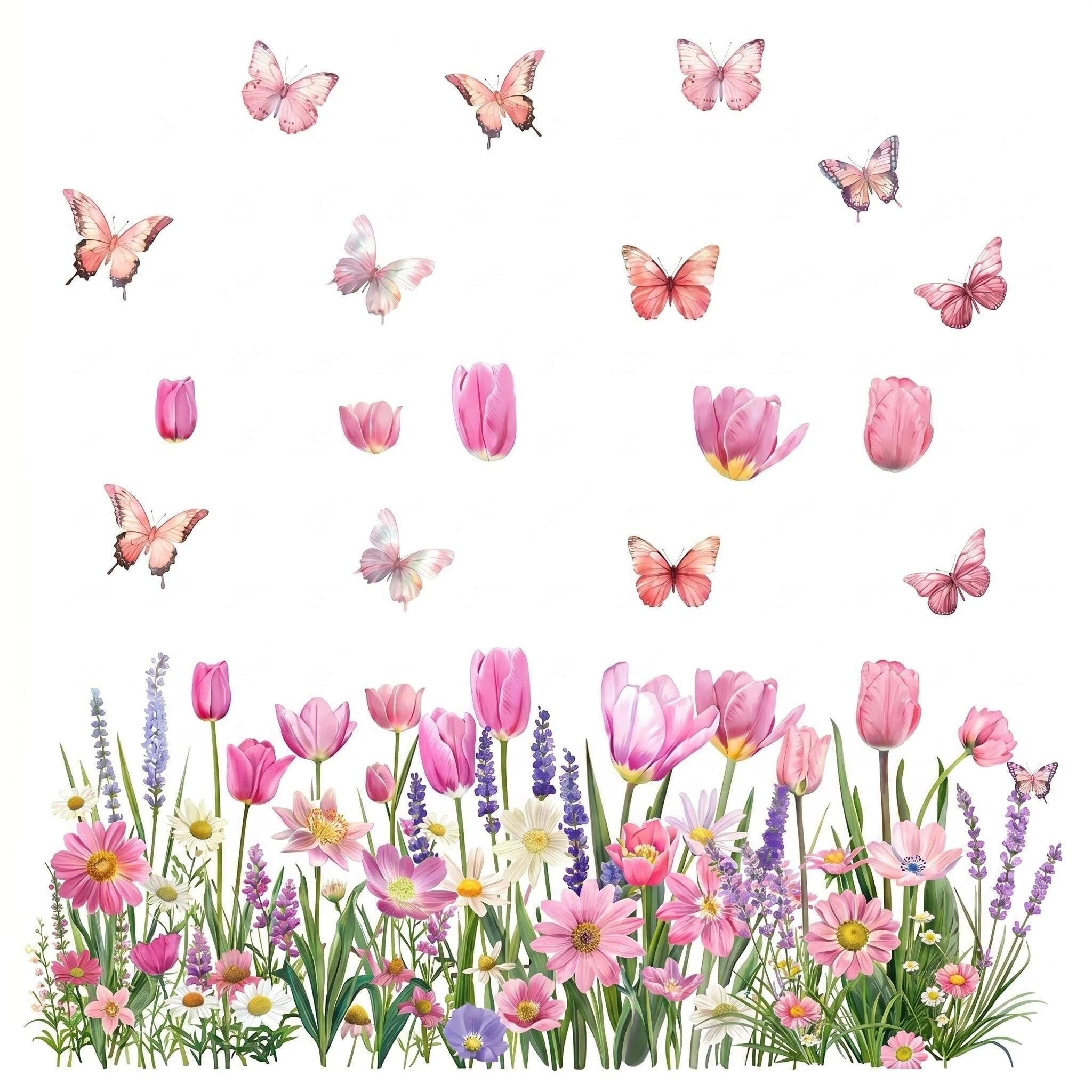 Spring Window Stickers for Glass Flower Butterfly Static Clings,QIANSSE Reusable Window Transfers for Windows Doors Floral Spring Window Decor Tulip Flower Stickers