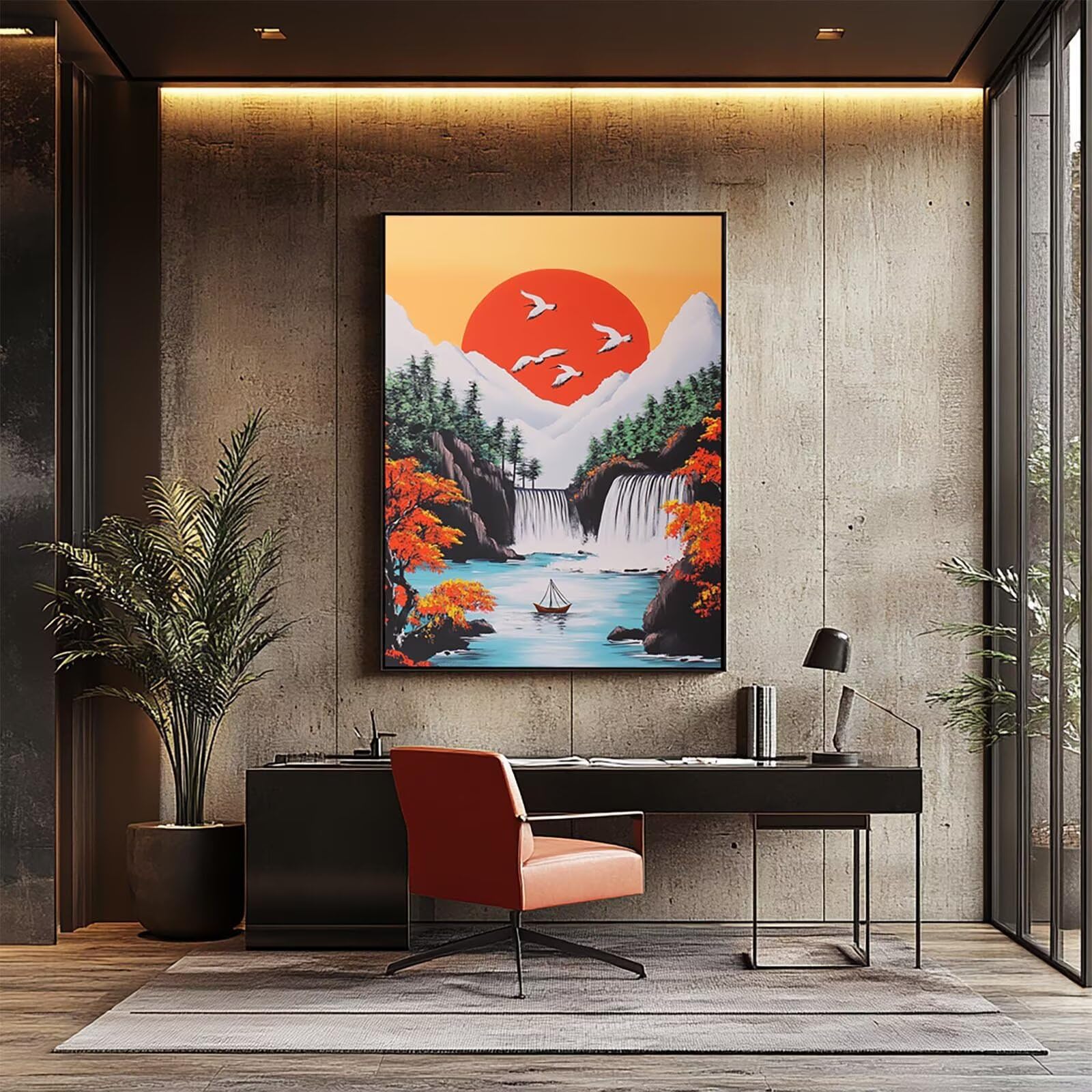 Stürze Malen Nach Zahlen Erwachsene Sonnenuntergang Malen Nach Zahlen 135 x 100 cm DIY Basteln Erwachsene Klarheit Farbe Leinwan Bilder mit Acrylfarben Set 3 Typen Pinsel für Deko Wohnzimmer 2YH-14223