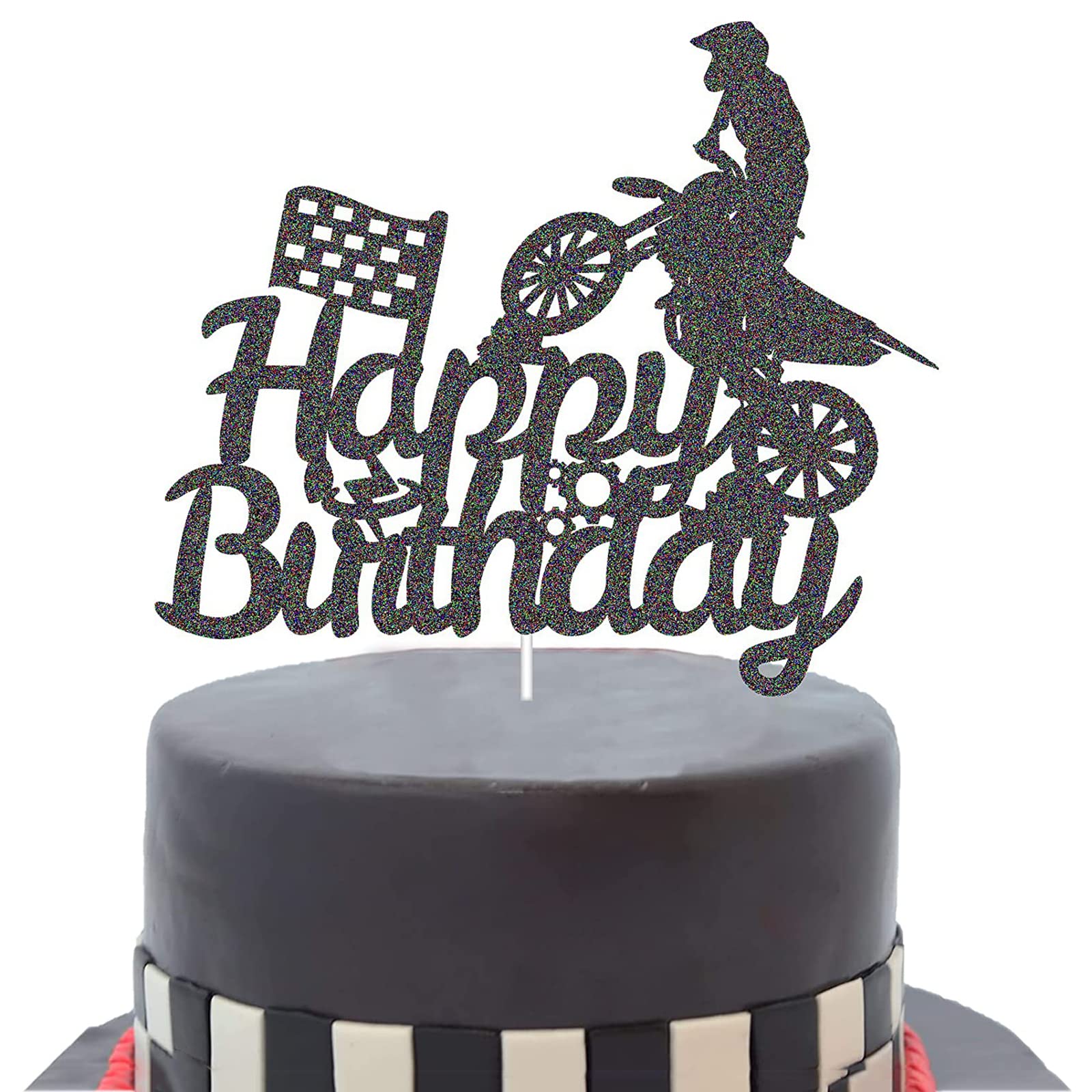 G-LOVELY'S Motorcycle Cake Topper Glitter Motorcycle Racing Cake Decoration for Motorcycle Racing Themed Birthday Party for Kids Boys and Girls Man Birthday Party Supply