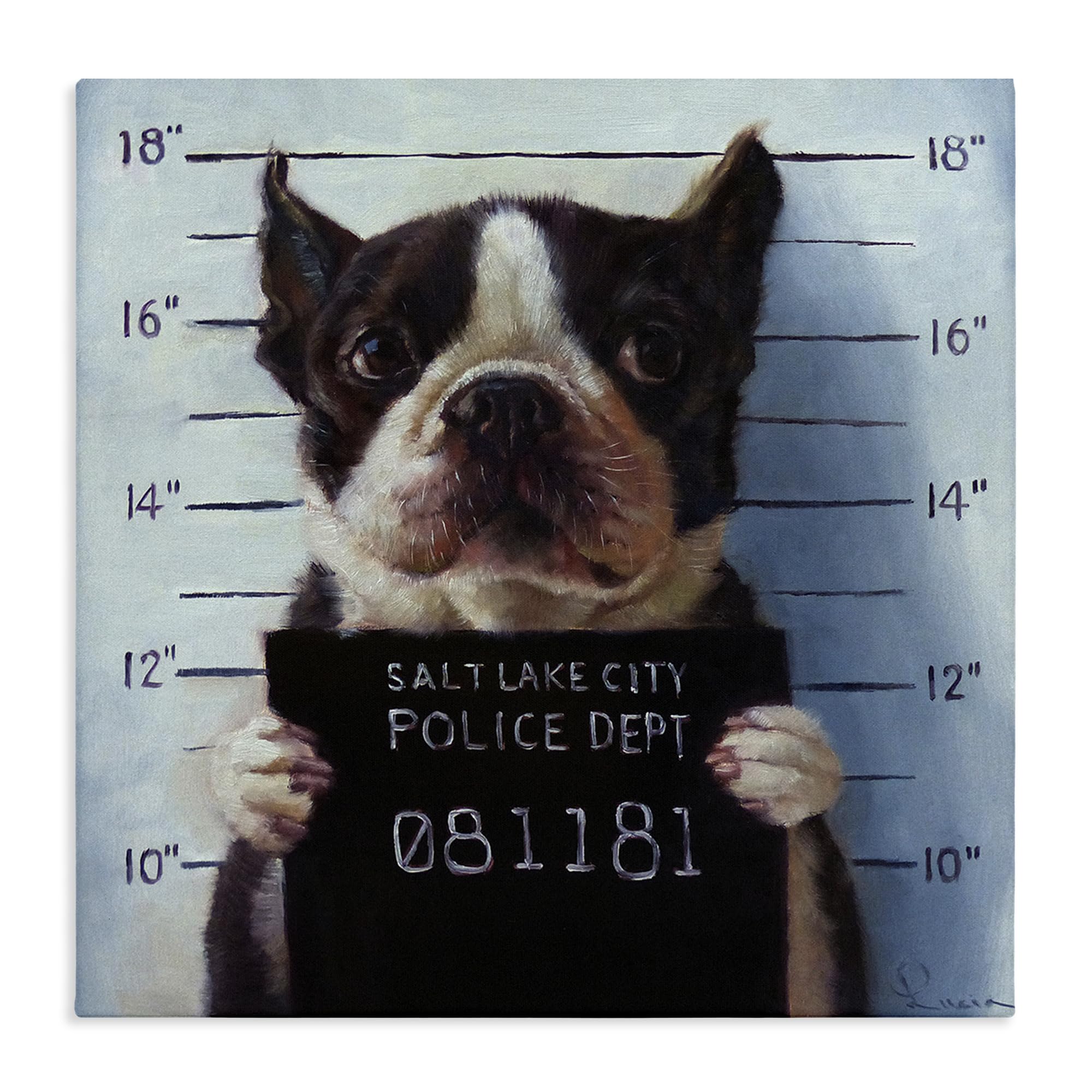 Stupell Industries Funny Boston Terrier Dog Jail Convicted Police, Design by Lucia Heffernan,Blue