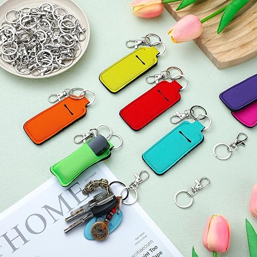 Miniatura 5 de Tudomro 40 piezas de soporte para lápiz labial, llavero con funda para bálsamo labial con 40 clips, bolsillo portátil, bálsamo labial, llavero de