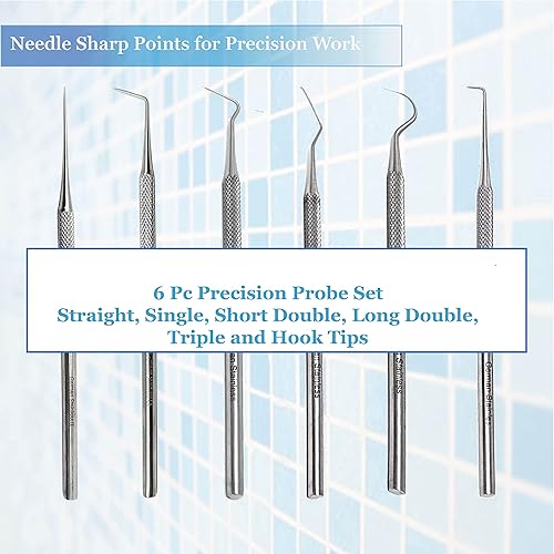 Miniatura 6 de Juego de microsondas de precisión de acero inoxidable, recto, simple, corto doble, doble largo, triple y puntas de gancho, longitud total de 5.5 a