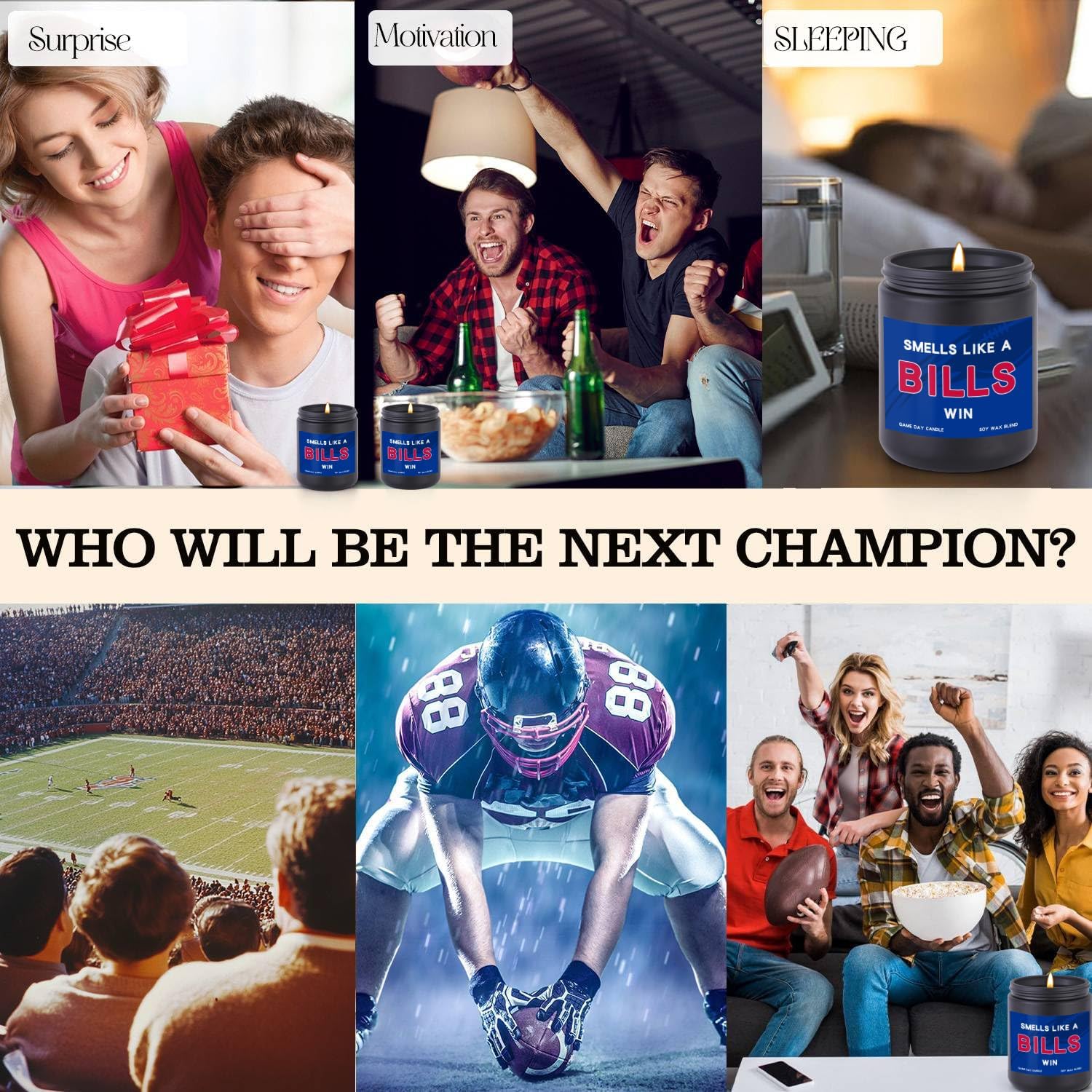 Smells Like A Bills Win Scented Candle Football Themed Merch Fan Shop Men Women Sport Stuff Gear Decor Buffalo Team Decorations Bf Boyfriend Naughty Weird Novelty Cool Special Present Funny Gift - Image 2