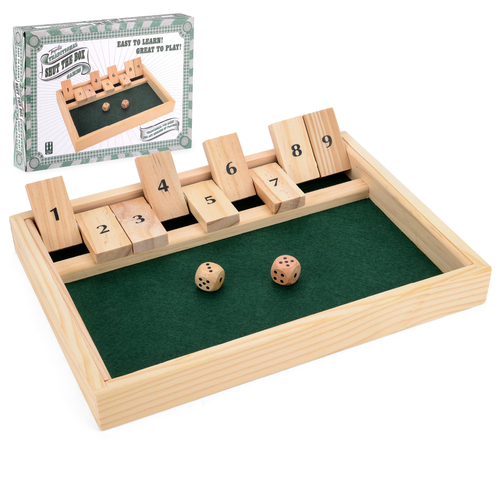 Sponsored Ad – Toyrific Shut The Box Game for 2 Players, Wooden Table Dice Classic Kids Family Travel Game