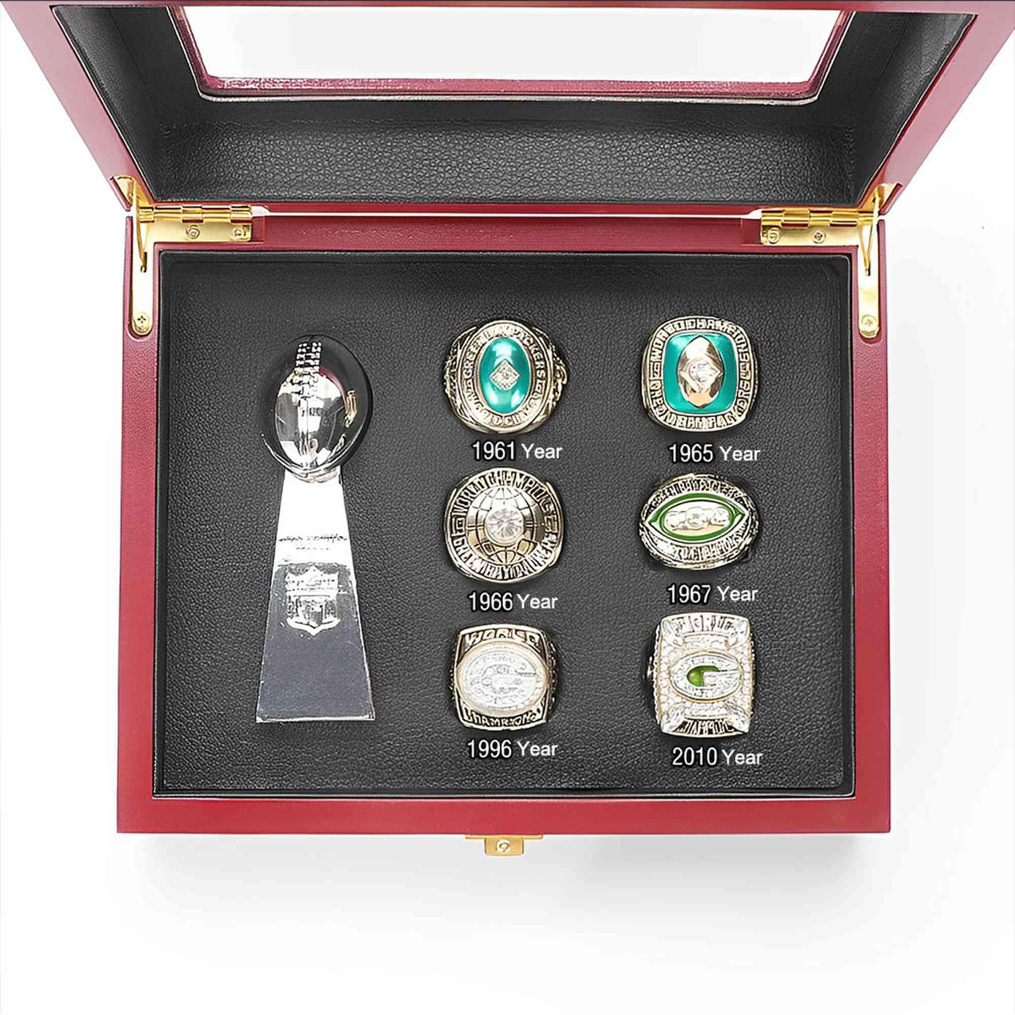Conjuntos de Anillos de Campeonato de los Green Bay Packers Anillo de campeón de Rugby Super Bowl FFL Recuerdos coleccionables Regalos para Padres de Hombres Vaqueros