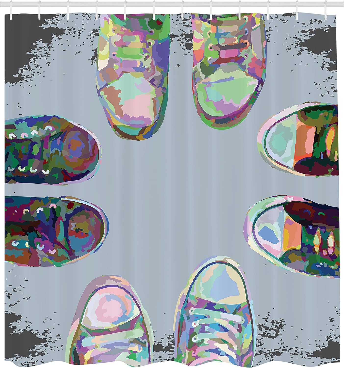 Ambesonne Modern Shower Curtain, Teen Rubber Rebel Rocker Shoes in Street Squad Friends Gang Abstract Image Print, Cloth Fabric Bathroom Decor Set with Hooks, 69" W x 75" L, Blue Grey Multicolor
