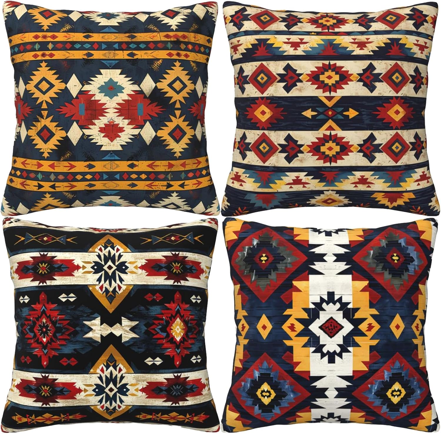 Aztec Ethnic Throw Pillow Covers 20x20 inch Set of 4 Southwestern Pillow Cases Bohemian Geometric Decorative Cushion Covers for Sofa Couch