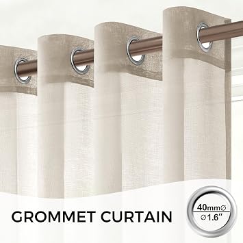 MRTREES Beige Net Curtains for Windows, Short Sheer Voile Eyelet Curtains for Bedroom Living Room Cafe Kitchen, 2 Panels Semi-Transparent Window Treatments 117x137 CM 46x54 Inch Beige
