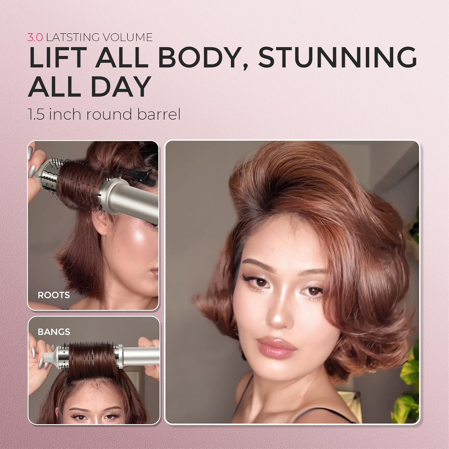 TYMO STYLUX PRO Thermal Brush Curling Brush, 1.5 Inch Blowout Heated Round Volumizer, Hair Straightener and Curler 2 in 1, 800M Negative Ion for Smoother, LCD Display, 5 Temp, Dual Voltage, Gold - Image 5