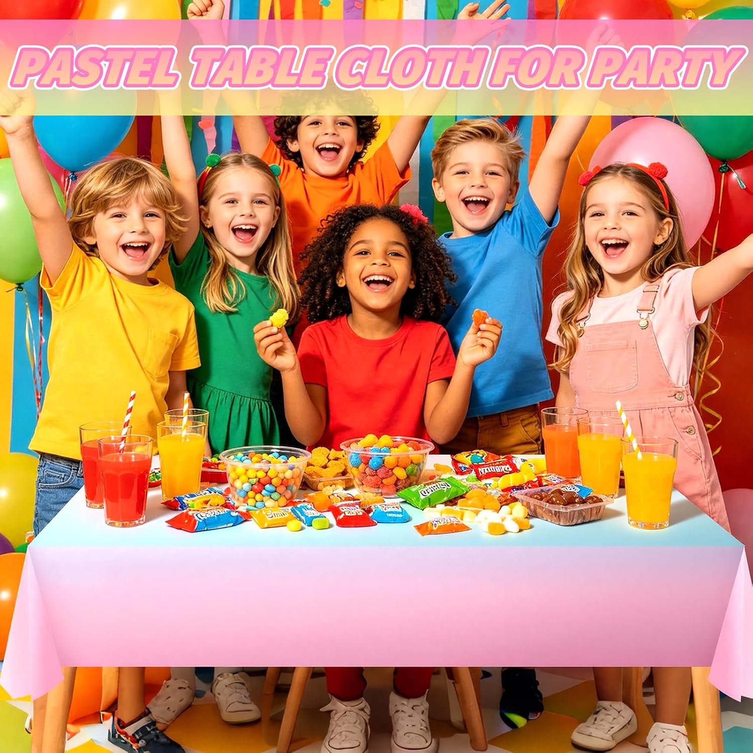 mwellewm 3 Pcs Rainbow Tablecloths Rectangular Plastic Table Cloth Disposable Pastel Table Cloths for Parties Decorations Party Supplies Table Cover for Birthday Baby Shower Wedding Princess 54x108in
