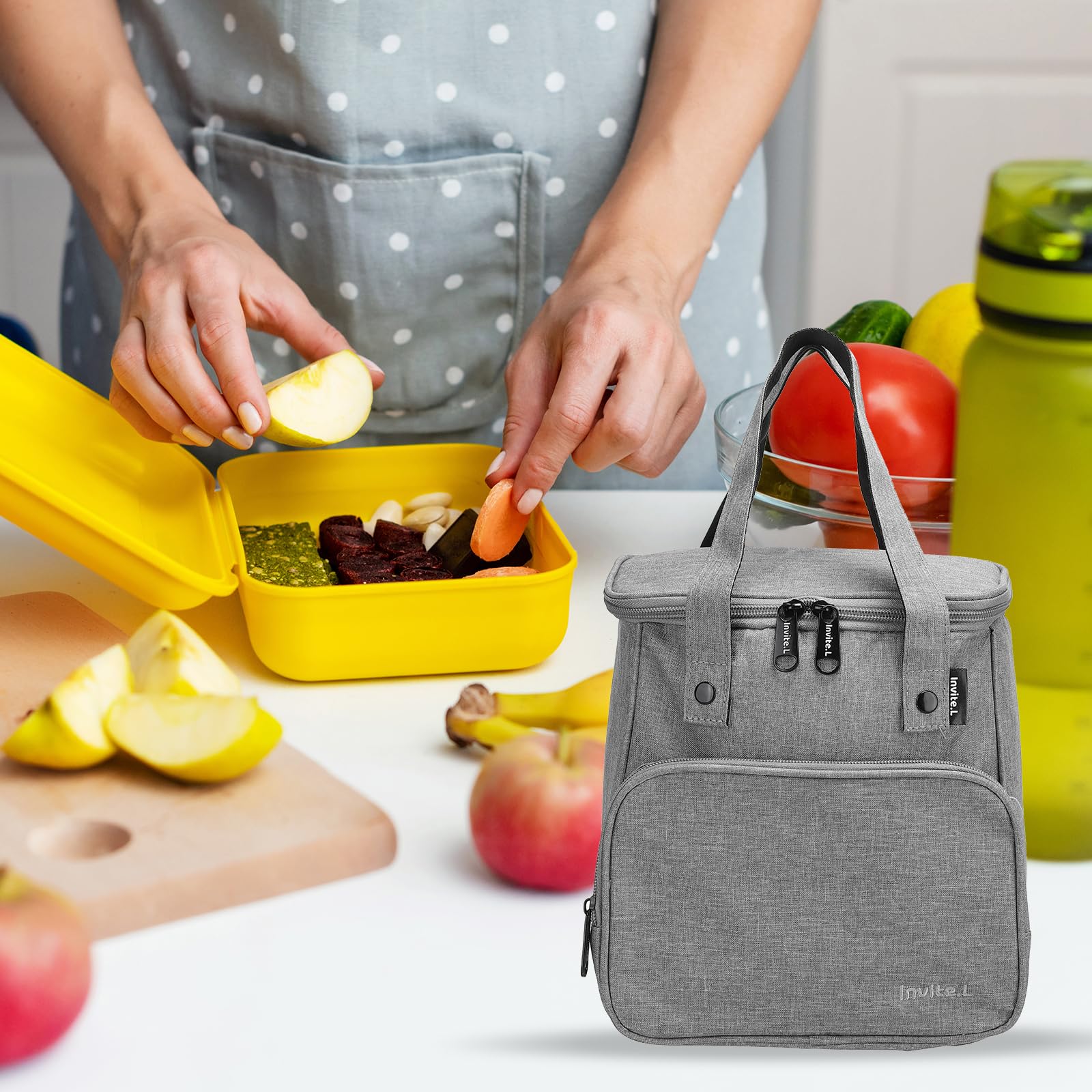 Sacs à déjeuner isolés, Sacs à Bento, fourre-Tout Thermique, Sac de récipients Alimentaires Portables avec Poches pour Bureau, Camping, Pique-Nique, Gris