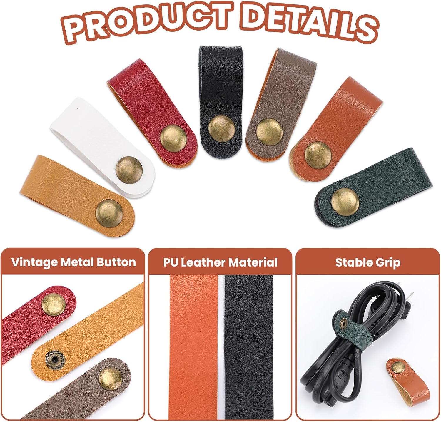 14 Pcs Leather Cord Organizer, Portable Reusable Cable Ties Cable Straps Keepers Cord for Men USB Straps Earphone Winder, Multipurpose Leather Wire Cable Ties (7 Colors)