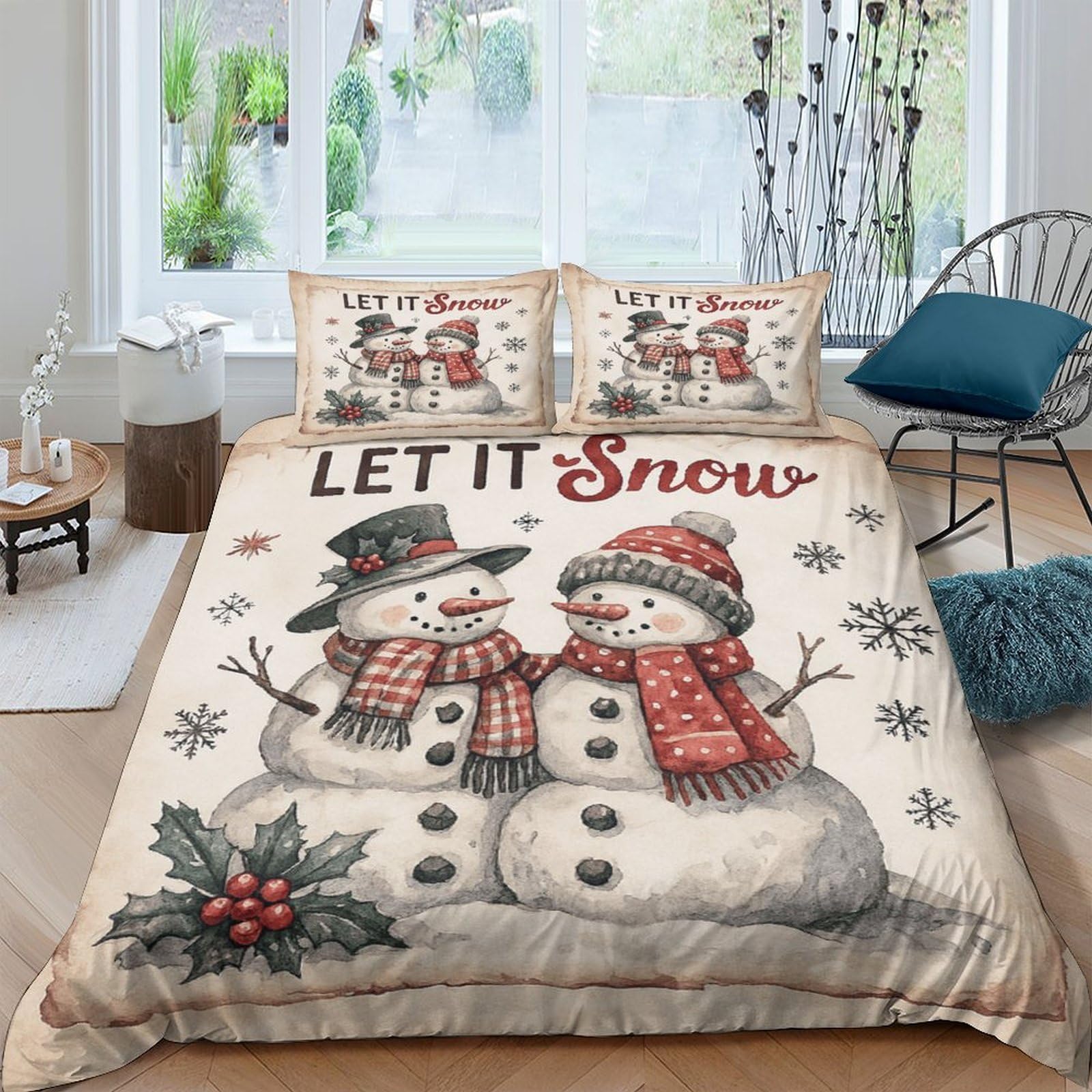 Ctjqhvkz Style-4 3D Printed Snowman Christmas Fitted Sheet Microfiber Soft Festive Let It Snow Bed Cover For Bedroom Guest Room Decor Single（135X200cm）