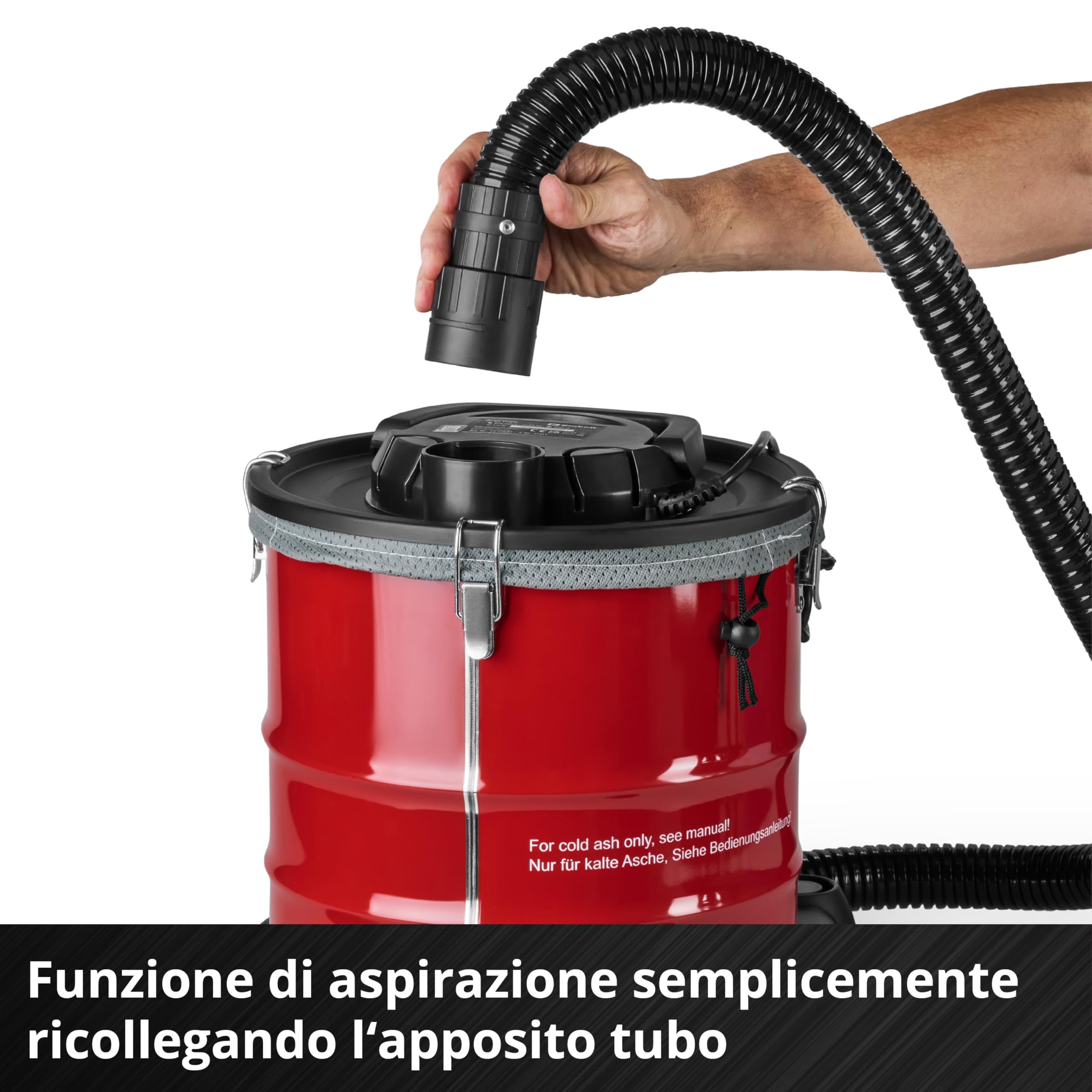 Aspiracenere Einhell TC-AV 2032 DW (850 W, potenza di aspirazione 175 mbar, serbatoio di raccolta 20 L, filtro a pieghe, prefiltro per polveri sottili, funzione soffiaggio, flessibile 1,2 m, cavo 2 m)