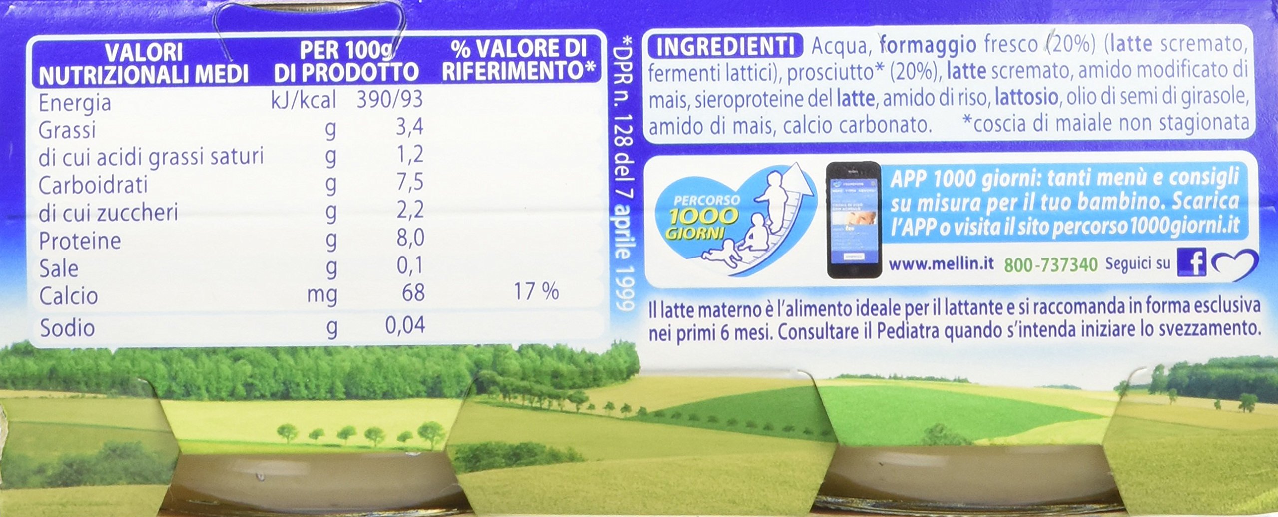 Mellin Omogeneizzato Formaggino con Prosciutto - 24 Vasetti da 80 gr