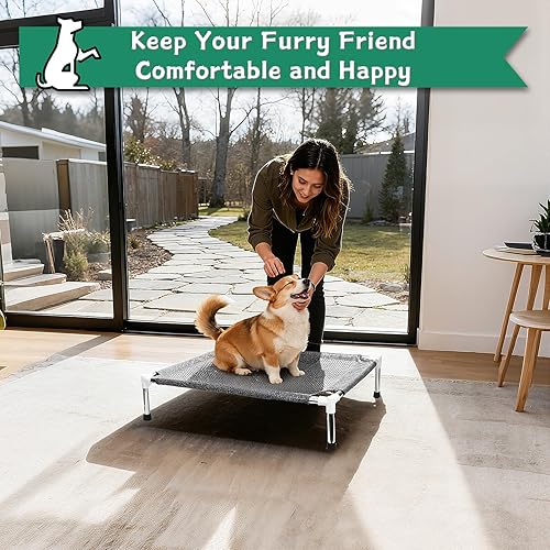 Miniatura 6 de Makerfire Cama elevada para perros para exteriores, camas para perros pequeños, cama elevada para mascotas para interiores y exteriores, con patas