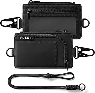 VULKIT Portefeuille porte-clés résistant à l'eau avec lanière pour homme et femme, pochette d'extérieur à fermeture éclair avec fenêtre transparente pour carte d'identité, pour la randonnée, la pêche