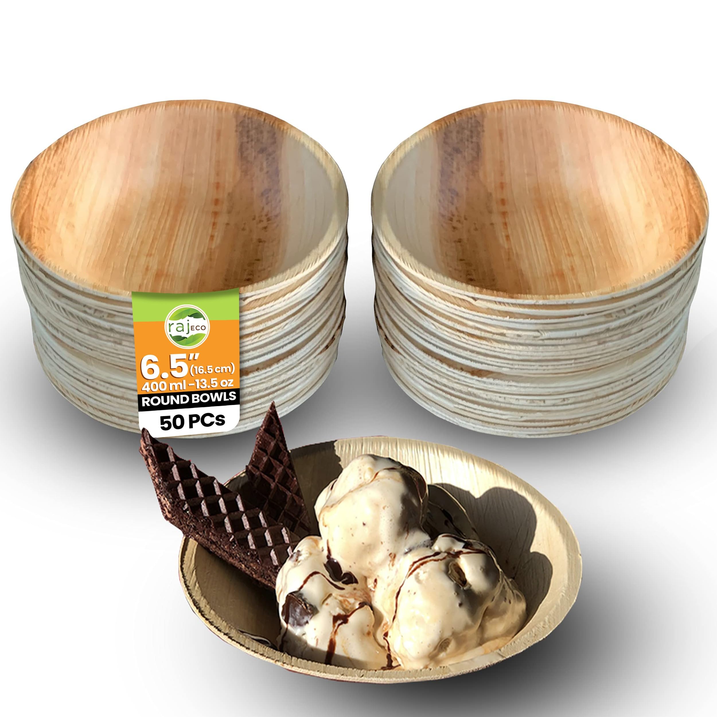 Raj Palm Leaf Round Bowls 6.5" (16.5cm) | 50 Pack | Compostable