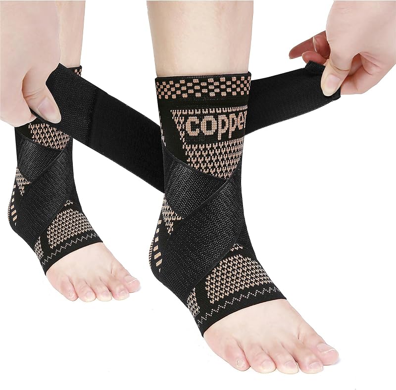 Copper Ankle Brace Copper Infused Support for Men & Women (Pair), Best Ankle Compression Sleeve Socks for Plantar Fasciitis, Sprained Ankle