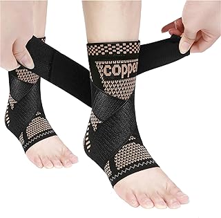 Copper Ankle Brace Copper Infused Support for Men & Women (Pair), Best Ankle Compression Sleeve Socks for Plantar Fasciitis, Sprained Ankle, Achilles Tendon, Pain Relief, Recovery
